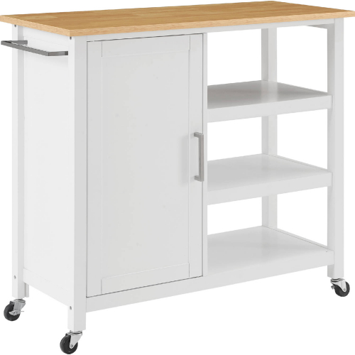 Tristan Open Kitchen Island Cart in White Finish with Natural Wood Top