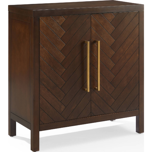 Darcy Accent Cabinet in Herringbone Dark Brown Finish & Brushed Gold