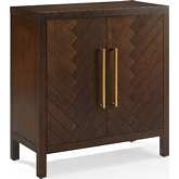 Darcy Accent Cabinet in Herringbone Dark Brown Finish & Brushed Gold