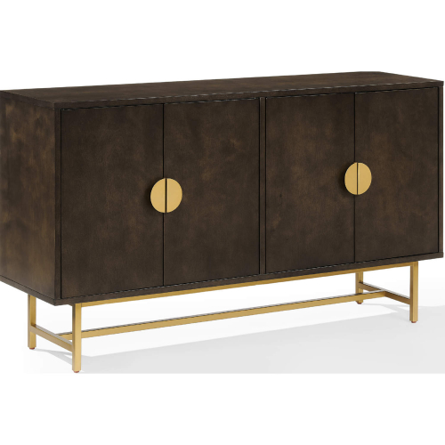 Blair Sideboard in Dark Brown Wood & Gold Metal