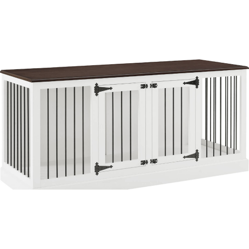 Winslow 64" Credenza Pet Crate in Dark Brown Finish & Black Metal