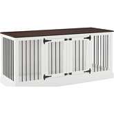 Winslow 64" Credenza Pet Crate in Dark Brown Finish & Black Metal