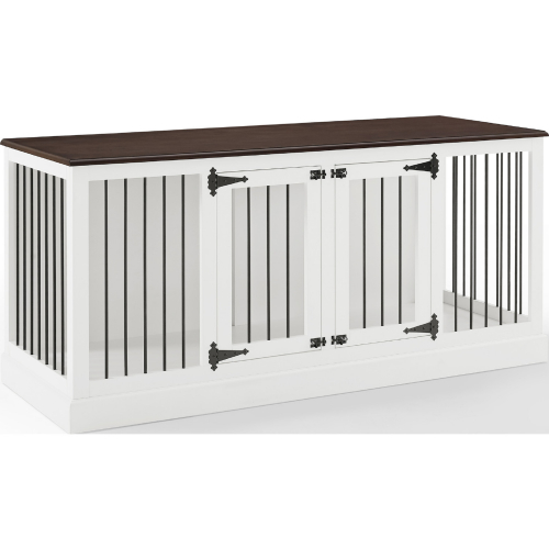 Winslow Credenza Pet Crate in White & Dark Brown Finish