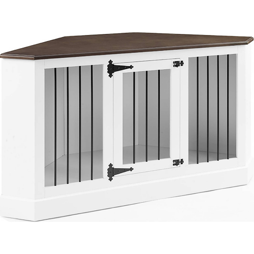 Winslow Corner Credenza Dog Crate in White & Dark Brown