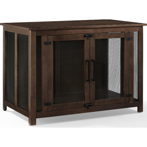 Dane Credenza Dog Crate in Brown Finish Wood & Black Metal