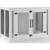 Dane Credenza Dog Crate in White Finish Wood & Black Metal