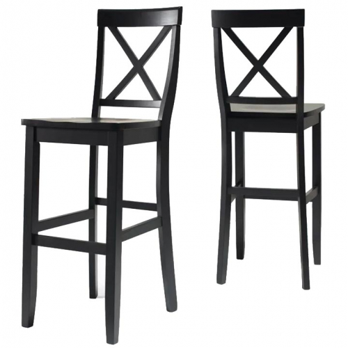 X-Back Bar Stool in Black Finish Wood (Set of 2)