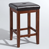Square 24" Seat Bar Stool in Vintage Mahogany Finish & Black Leatherette (Set of 2)