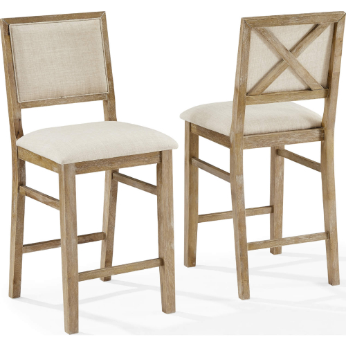 Joanna Counter Stool in Rustic Brown Wood & Cream Fabric (Set of 2)