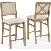 Joanna Counter Stool in Rustic Brown Wood & Cream Fabric (Set of 2)