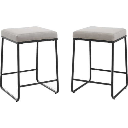 Beckett Counter Stool in Gray Velvet & Black Steel (Set of 2)