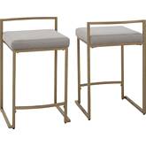 Harlowe Counter Stool in Gray Velvet & Gold Steel (Set of 2)