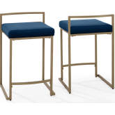 Harlowe Counter Stool in Navy Blue Velvet & Gold Steel (Set of 2)
