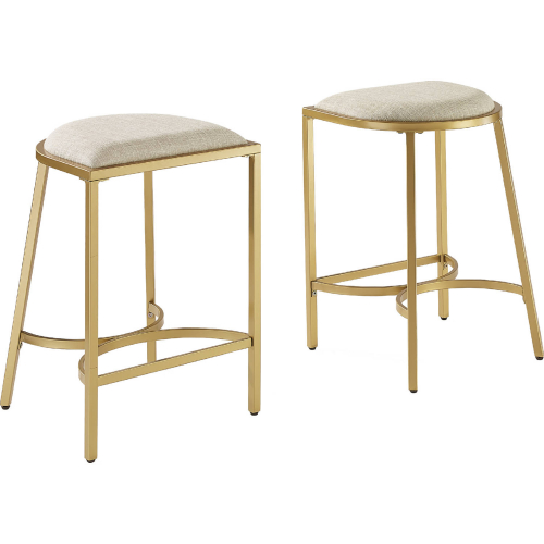 Ellery Counter Stool in Oatmeal Fabric & Gold Metal (Set of 2)