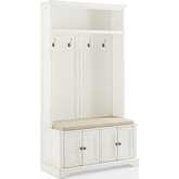 Holbrook Hall Tree in Distressed White & Oatmeal Fabric