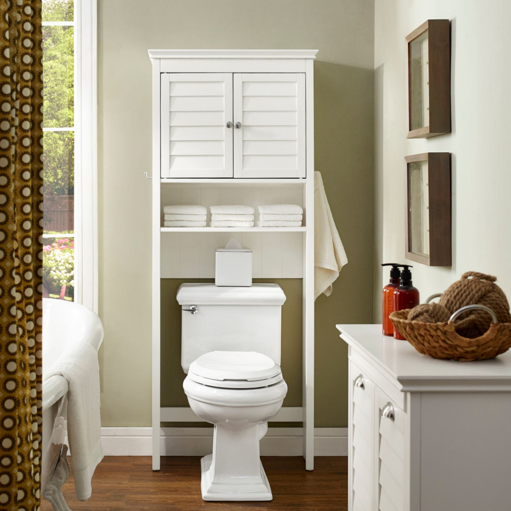 Crosley Cf7002 Wh Lydia Over Toilet E Saver Cabinet In White Wood W Louvered Doors