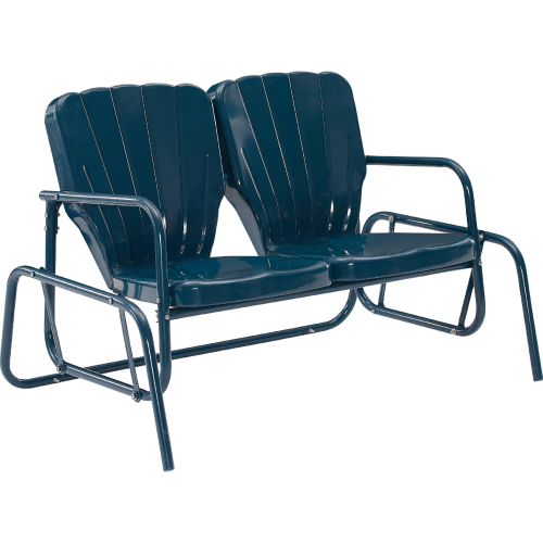 Ridgeland Outdoor Loveseat Glider in Gloss Navy Blue Metal