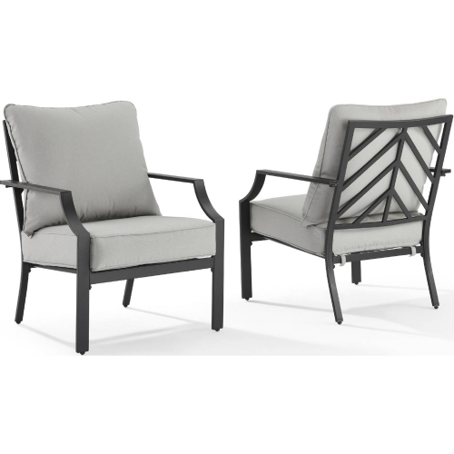Otto Outdoor Arm Chair in Black Metal & Gray Fabric (Set of 2)