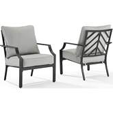 Otto Outdoor Arm Chair in Black Metal & Gray Fabric (Set of 2)