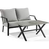 Otto 2 Piece Outdoor Loveseat Set in Black Metal & Gray Fabric