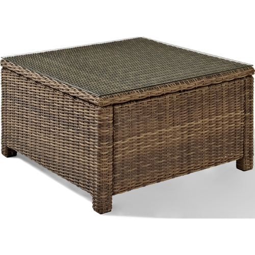 Bradenton Outdoor Square Coffee Table in Weathered Resin Wicker & Tempered Glass
