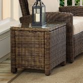 Bradenton Outdoor Side Table in Weathered Resin Wicker & Tempered Glass
