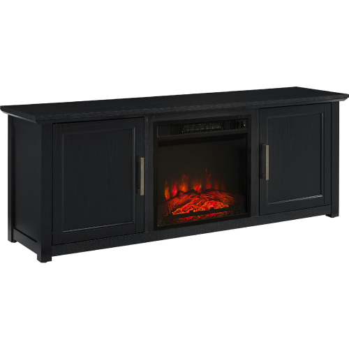 Camden 58" Low Profile TV Stand in with Fireplace in Black Finish