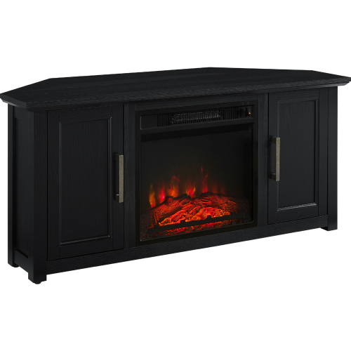 Camden 48" Corner TV Stand in with Fireplace in Black Finish