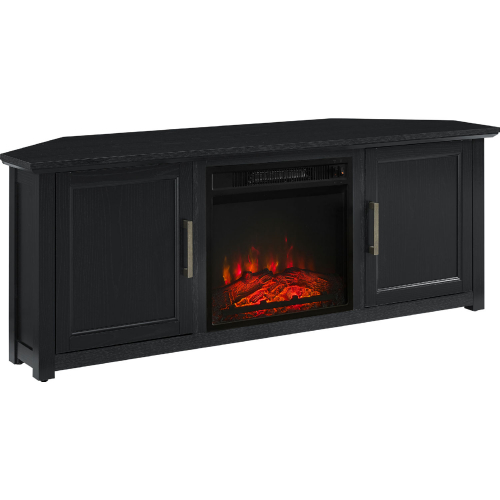 Camden 58" Corner TV Stand in with Fireplace in Black Finish