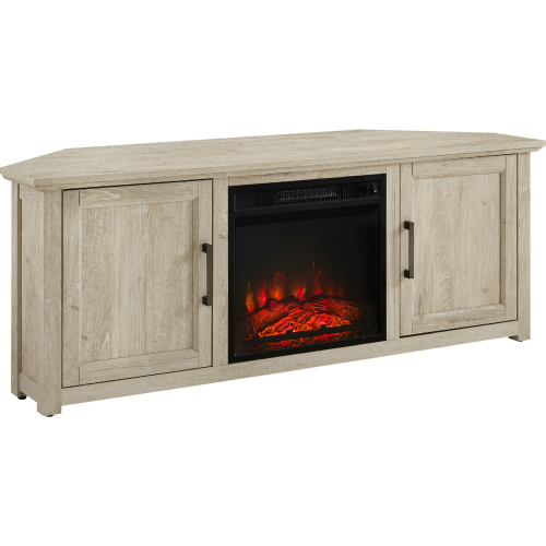 Camden 58" Corner TV Stand in with Fireplace in Frosted Oak Finish