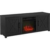 Gordon 58" Low Profile TV Stand with Fireplace in Black Finish