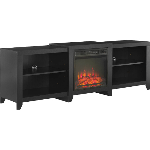 Ronin 69" Low Profile TV Stand with Fireplace in Black Finish
