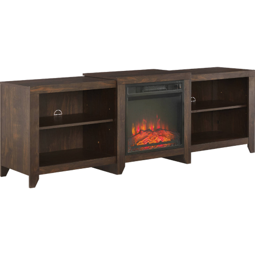 Ronin 69" Low Profile TV Stand with Fireplace in Dark Walnut Finish