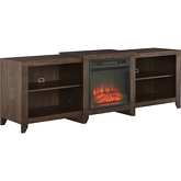 Ronin 69&quot; Low Profile TV Stand with Fireplace in Dark Walnut Finish