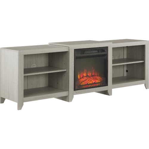 Ronin 69" Low Profile TV Stand with Fireplace in White Washed Finish