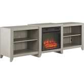 Ronin 69" Low Profile TV Stand with Fireplace in White Washed Finish