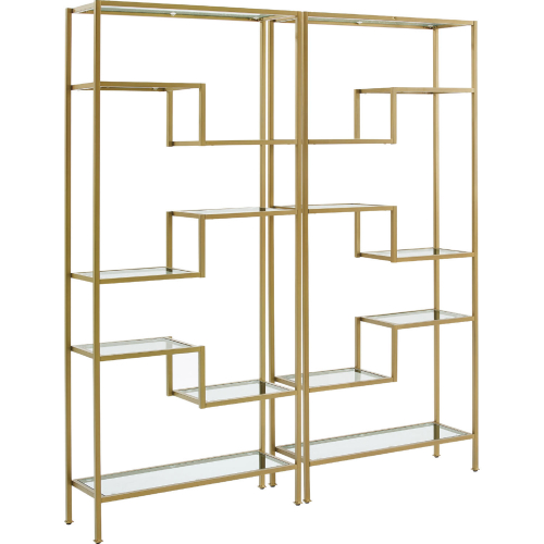 Sloane 2 Piece Etagere Bookcase Set in Gold Steel & Tempered Glass