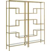 Sloane 2 Piece Etagere Bookcase Set in Gold Steel & Tempered Glass