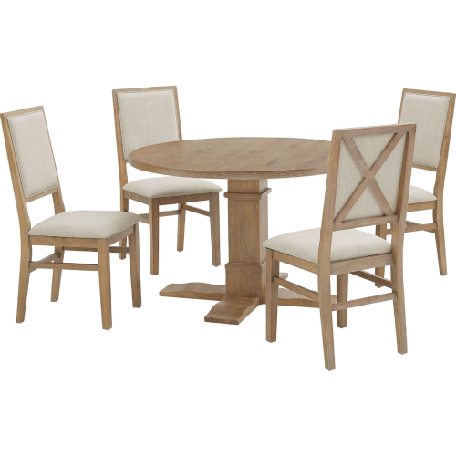 Joanna 5 Piece Round Dining Set in Brown & Cream Fabric
