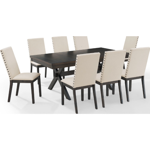 Hayden 9 Piece Dining Set in Slate Finish Wood & Cream Fabric