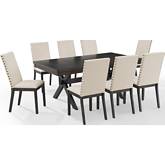Hayden 9 Piece Dining Set in Slate Finish Wood & Cream Fabric