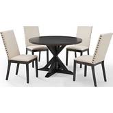 Hayden 5 Piece Round Dining Set in Slate Finish Wood & Cream Fabric