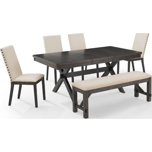 Hayden 6 Piece Dining Set in Slate Finish Wood & Cream Fabric