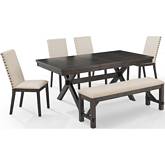 Hayden 6 Piece Dining Set in Slate Finish Wood & Cream Fabric