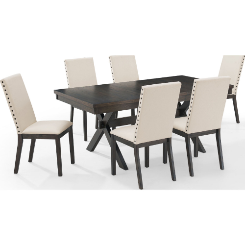 Hayden 7 Piece Dining Set in Slate Finish Wood & Cream Fabric