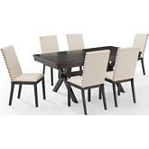 Hayden 7 Piece Dining Set in Slate Finish Wood & Cream Fabric