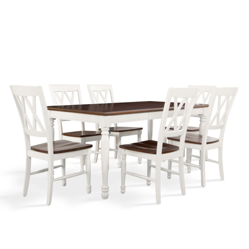 Shelby 7 Piece Dining Set in White Finish with Rubbed Antique Top