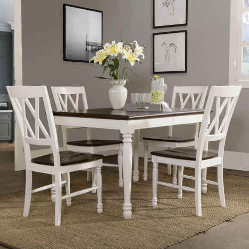 Shelby 5 Piece Dining Set in White Finish with Rubbed Antique Top