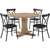 Joanna 5 Piece Dining Set in Brown with Camille Chairs in Black Metal