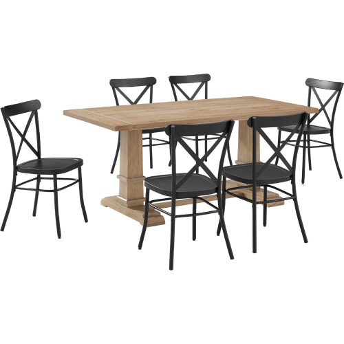 Joanna 7 Piece Dining Set in Brown with Camille Chairs in Black Metal